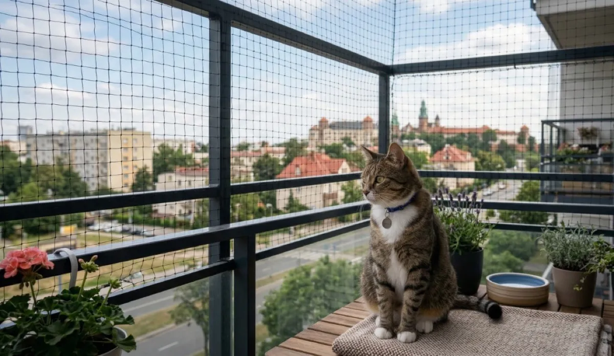 Ochronna siatka na balkon dla kota — profesjonalny montaż gwarantujący bezpieczeństwo pupila